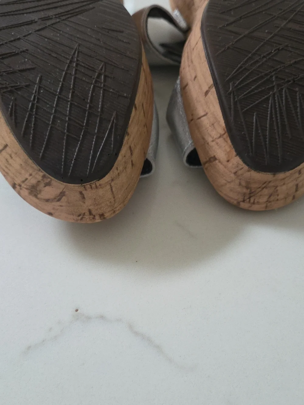 NAOT Leather Silver Cork Wedge Sandals with Double Straps, Size 6 Worn Once!